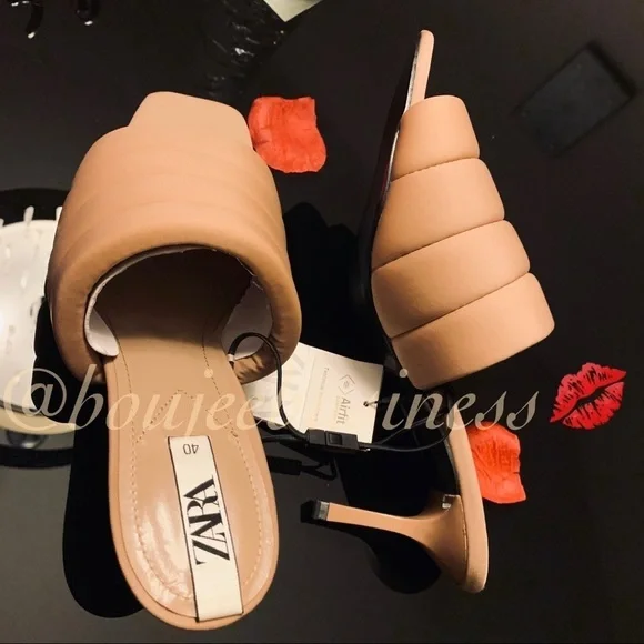 ZARA Beige Quilted Sandals - Picture 8 of 10